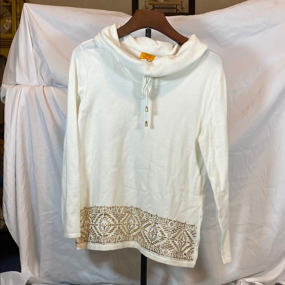 Ruby Rd Gold Turtleneck Sweater with Elegant Hem